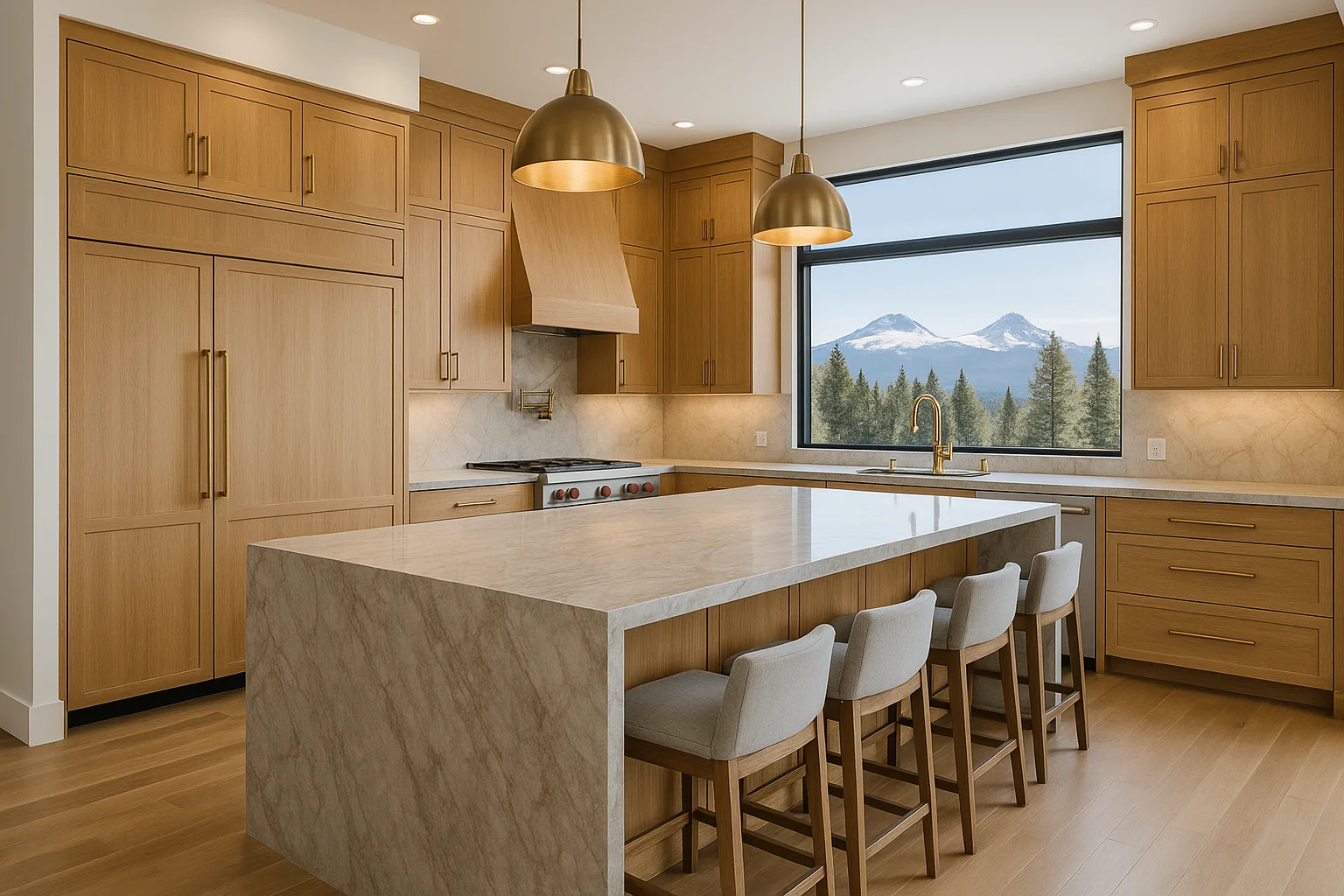 Gourmet chef's kitchen with custom cabinetry and quartz countertops